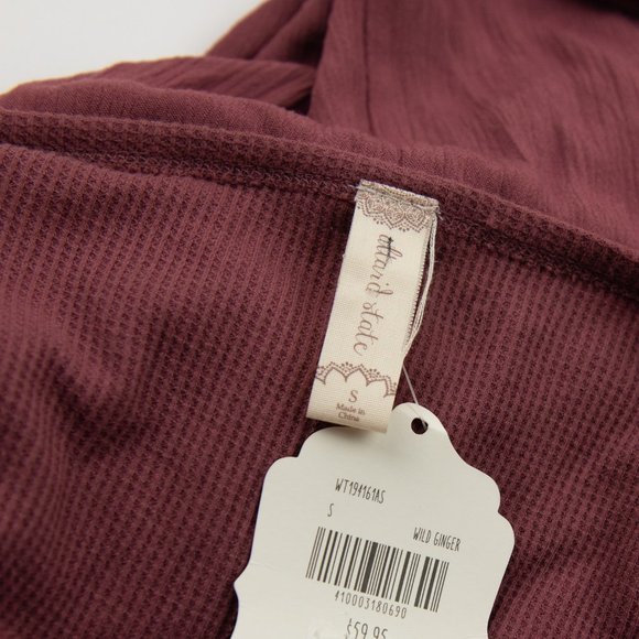 Altar'd State Shirt Thermal Shirt Top Long Sleeve Wine Burgandy Size Small New - Picture 3 of 6